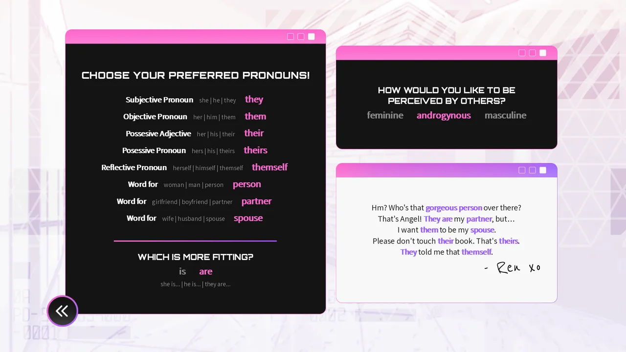 14 Days With You pronoun selection screen