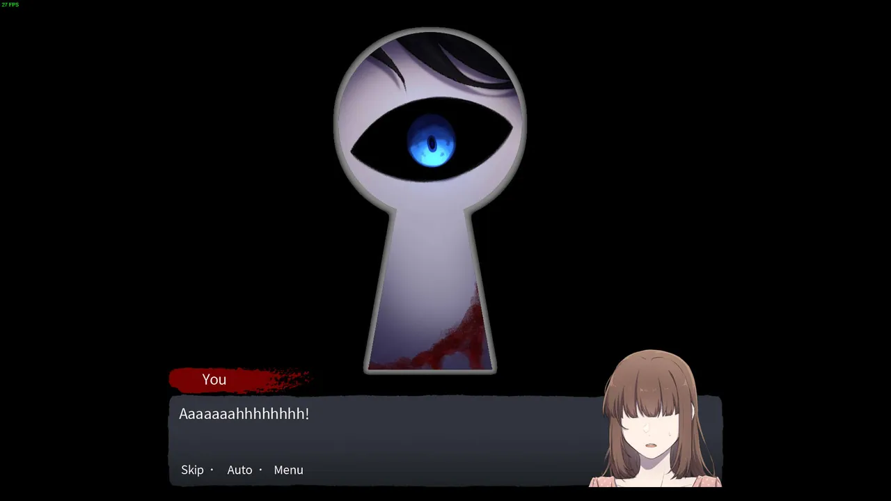 Bloody Painter Dating Sim eye watching through a keyhole