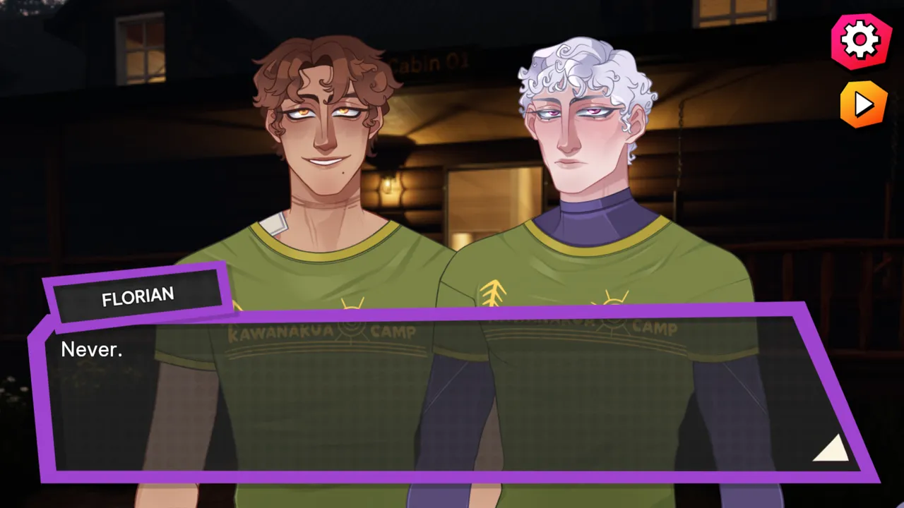 Dating Killmulator 2 Florian and another character at night