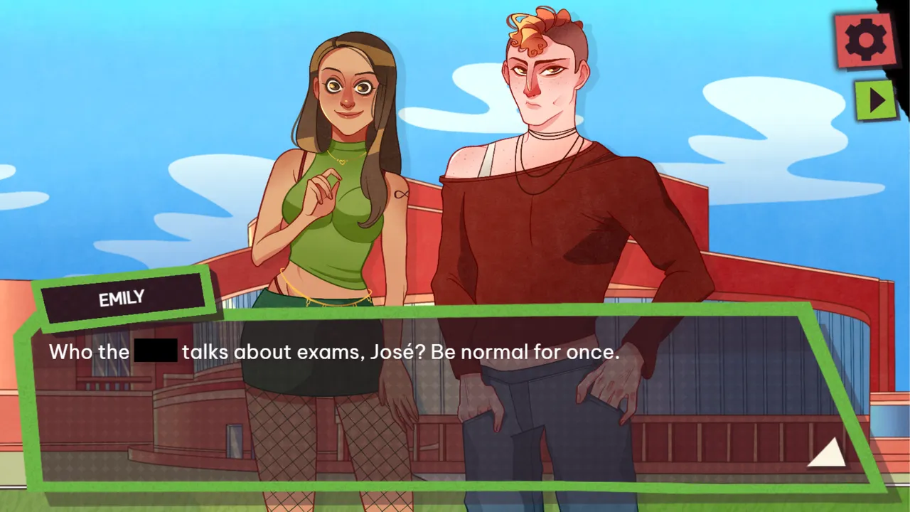 Dating Killmulator two characters outside a school