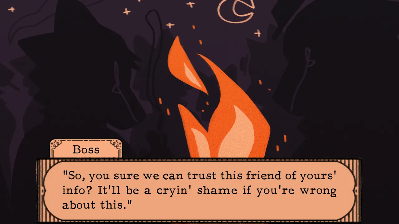 Lookouts gang boss by a campfire