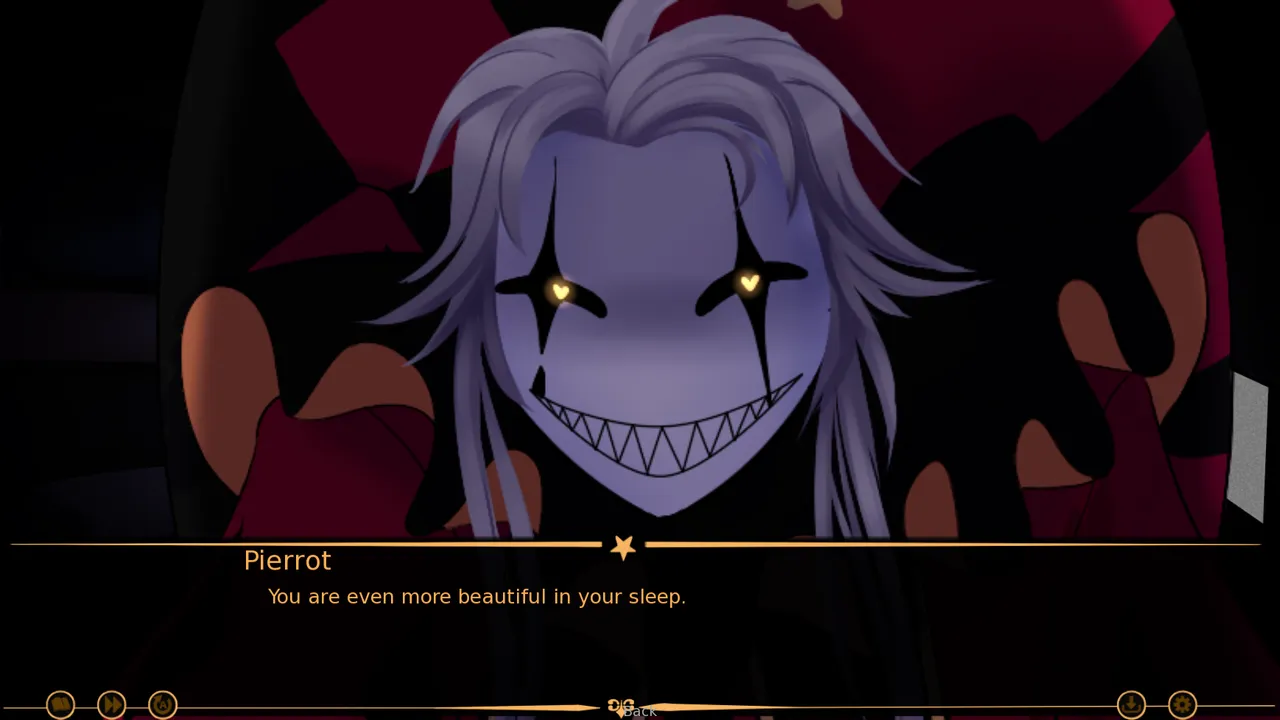 The Freak Circus Pierrot smiling over the text box